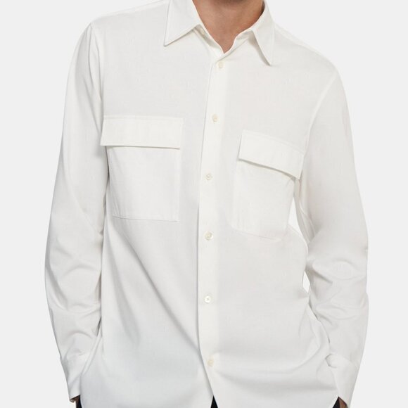 Theory Men's Taupe Patch Pocket Structure Knit Long Sleeve Shirt - Picture 9 of 9